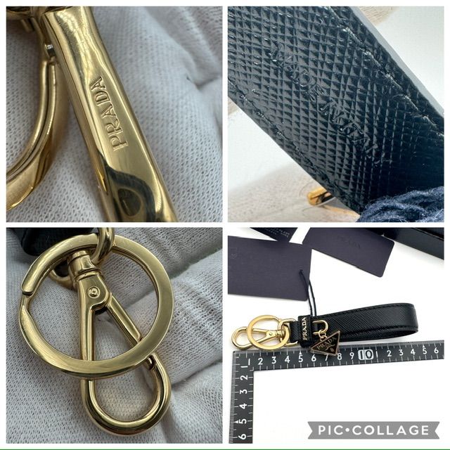 PRADA サフィアーノ 三角プレート キーリング キーホルダー 128631
