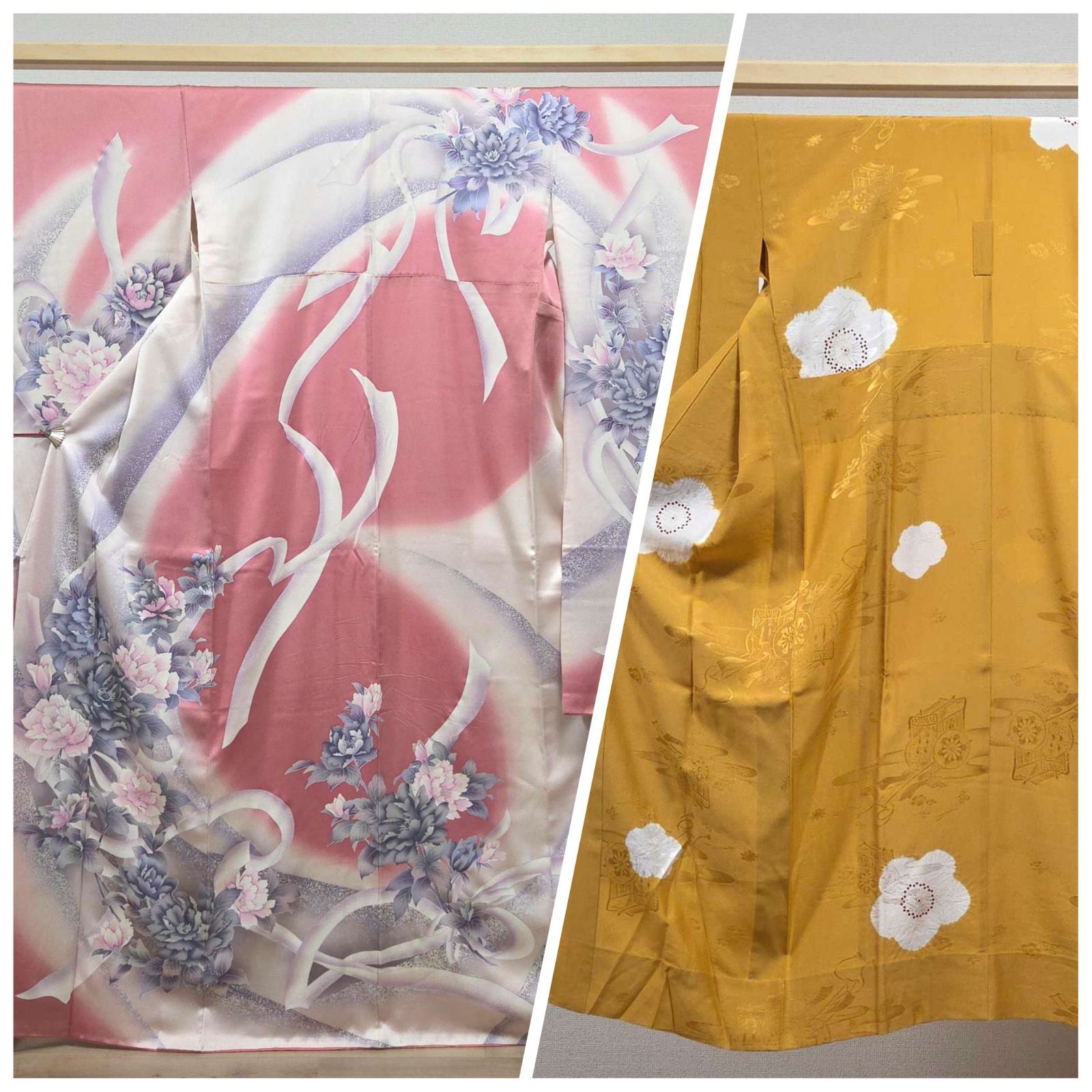 SALE】D ◇着物くつろぎ 振袖・襦袢セット ブーケ模様 銀彩 ピンク 白