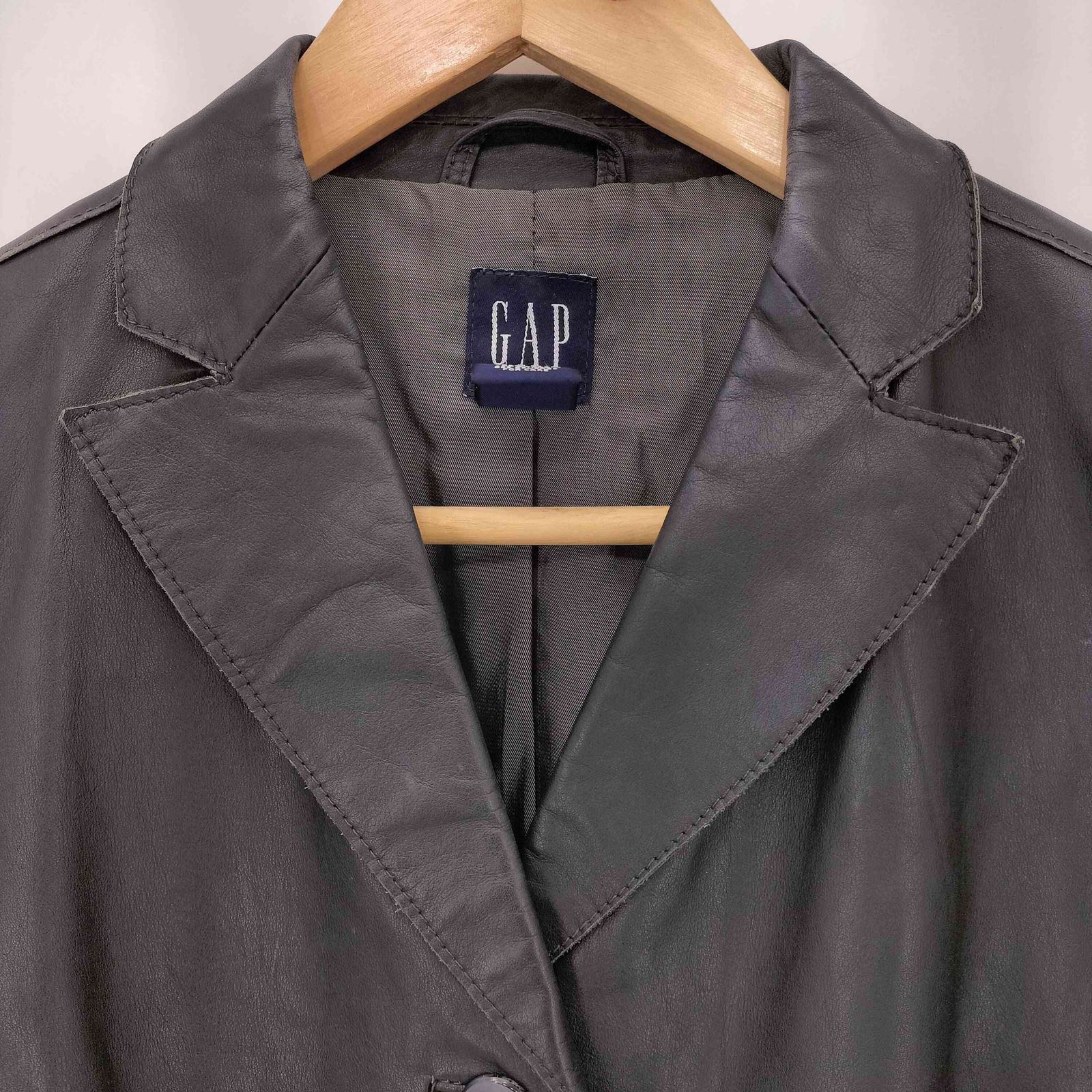 美品 OLD GAP 90s 紺タグ 牛革 レザーテーラードジャケット 8 黒