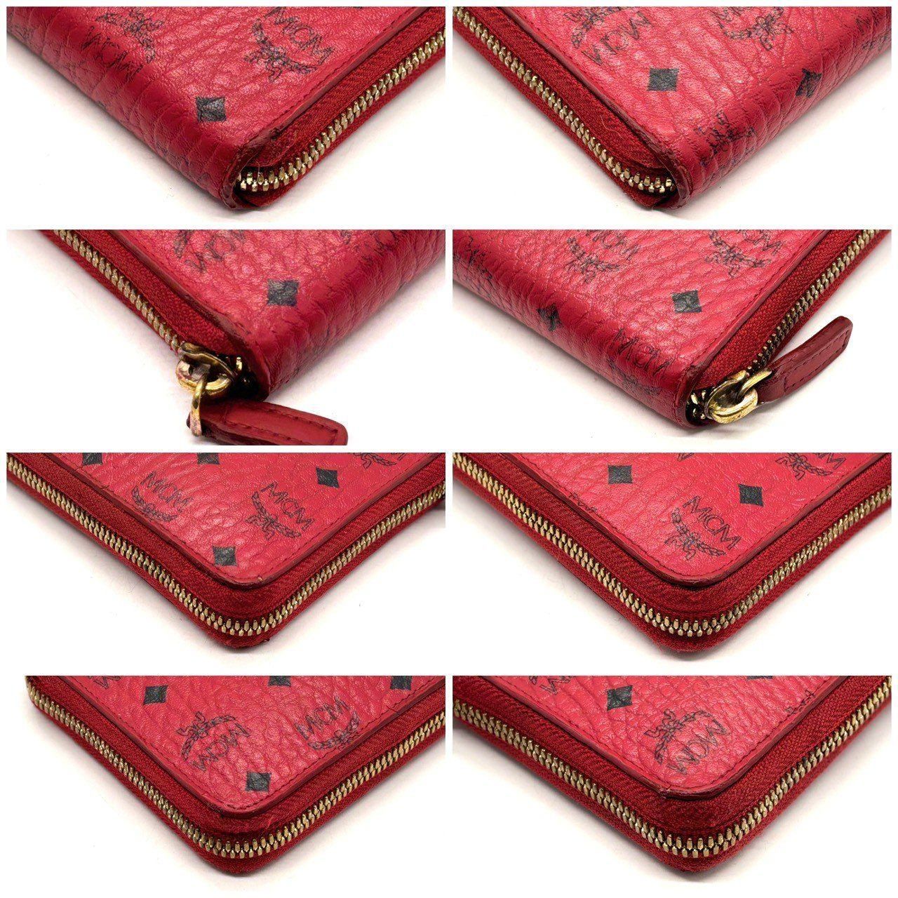 視線を奪う病み赤✨ MCM 長財布 ラウンドファスナー ヴィセトス柄 ロゴ