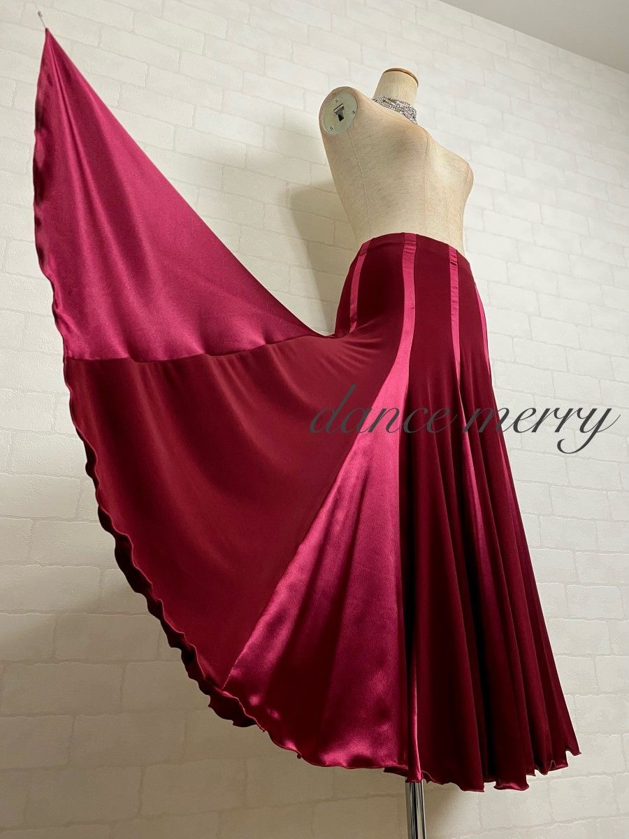 社交ダンス サテン スカート ワイン 赤 レッスン パーティ ステージ 1169