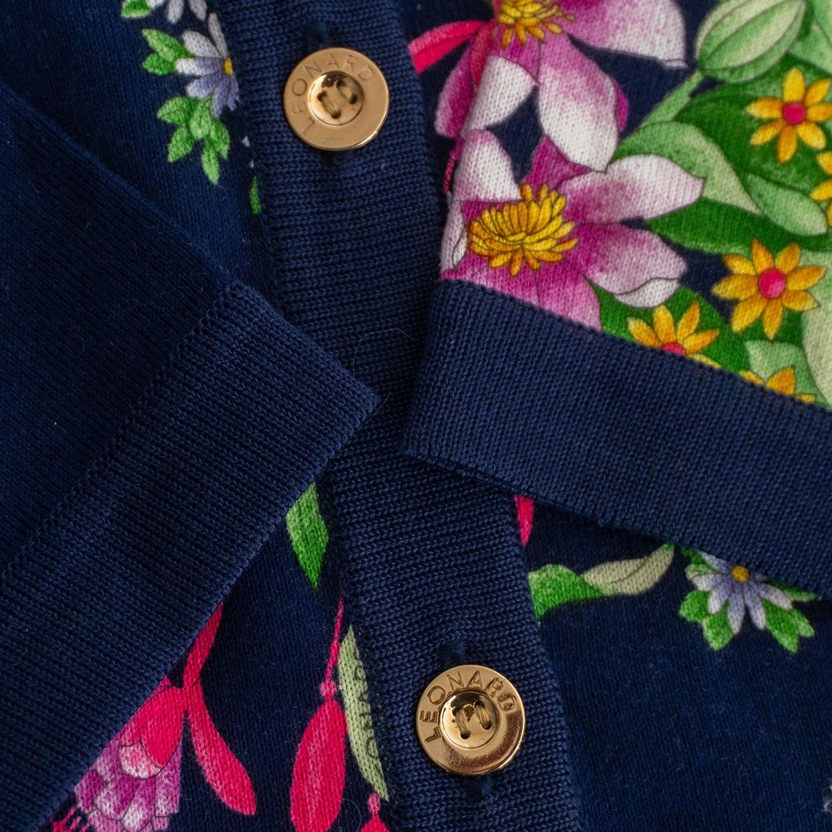 最高級】LEONARD【花柄 コットン ニット カーディガン】M 金ボタン
