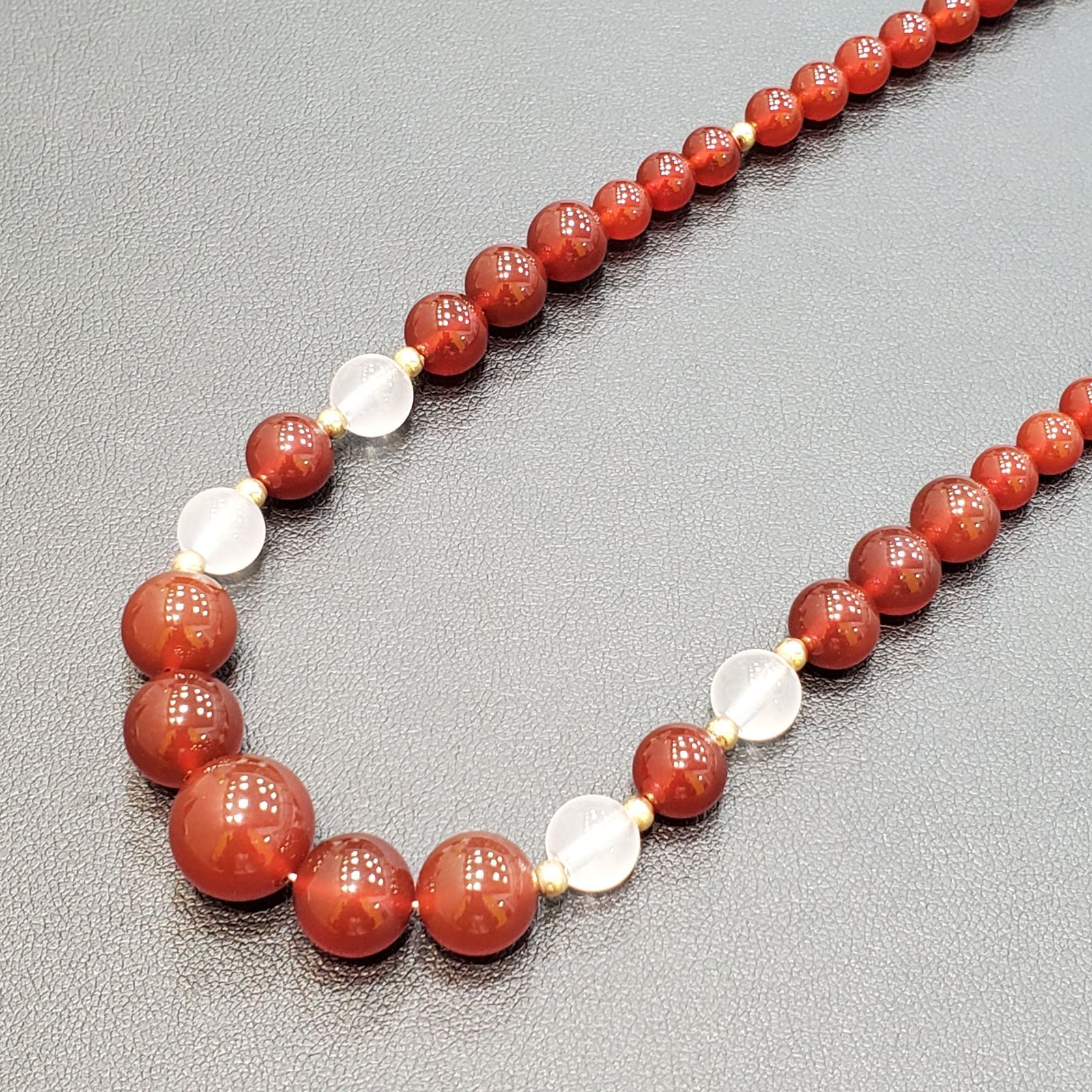 EL6】レッドアゲート 赤瑪瑙 メノウ 一連 ネックレス 金具K18 冠婚葬祭