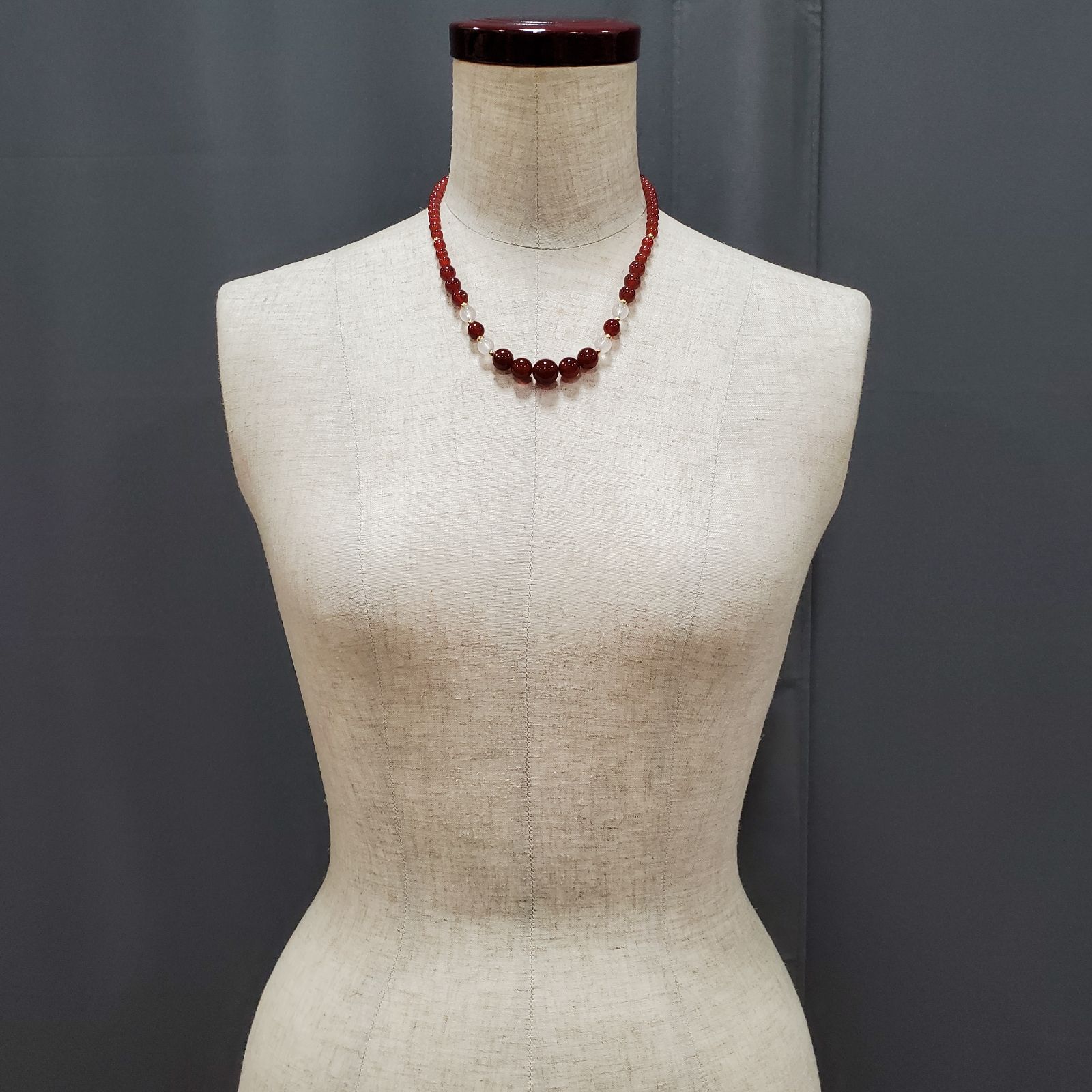 EL6】レッドアゲート 赤瑪瑙 メノウ 一連 ネックレス 金具K18 冠婚葬祭