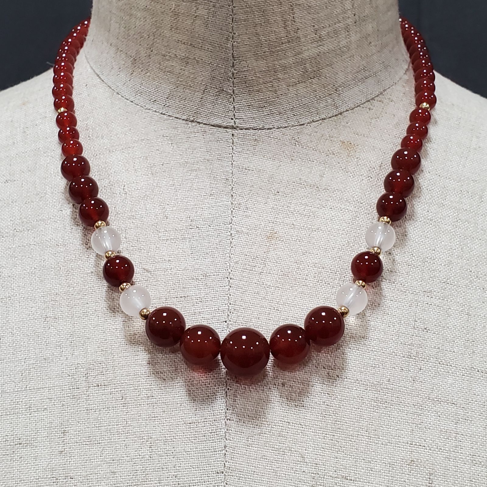 EL6】レッドアゲート 赤瑪瑙 メノウ 一連 ネックレス 金具K18 冠婚葬祭