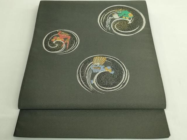 平和屋着物○極上 太鼓柄袋帯 赤鬼 青鬼 緑鬼 金糸 逸品 DZAB1790kh6