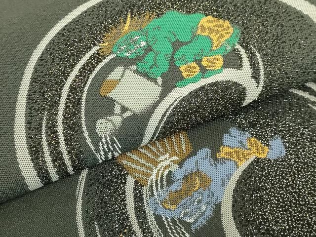 平和屋着物○極上 太鼓柄袋帯 赤鬼 青鬼 緑鬼 金糸 逸品 DZAB1790kh6