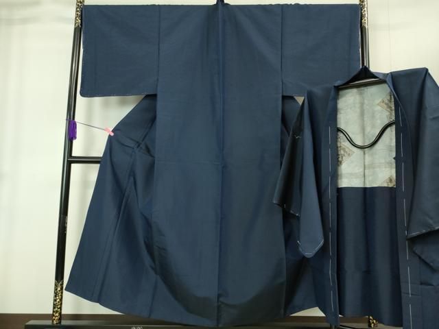 平和屋着物■極上　男性　紬　アンサンブル　キングサイズ　長羽織　色無地　濃い青褐色　逸品　未使用　DZAB1897kh6 平和屋着物□極上 男性 紬 アンサンブル キングサイズ 長羽織 色無地