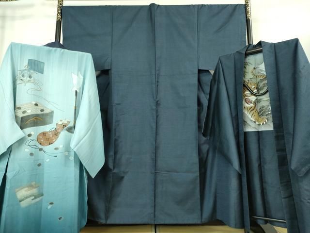 平和屋着物□極上 男性 本場大島紬 アンサンブル 長襦袢(無双仕立て