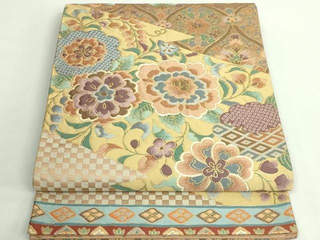 平和屋着物○極上 西陣 白綾苑大庭 六通柄袋帯 立涌花唐草 金糸 逸品