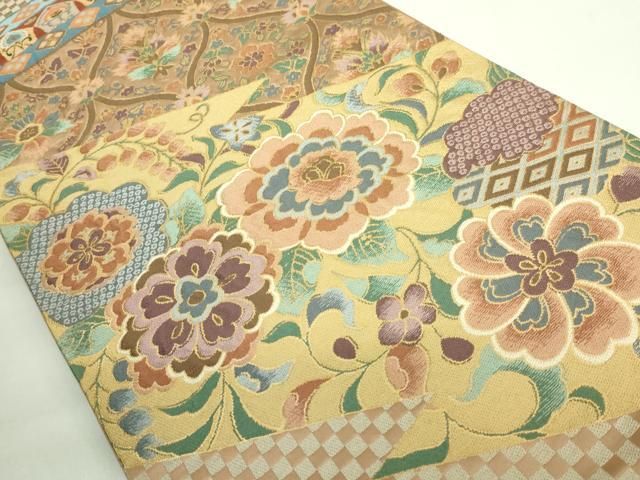 平和屋着物○極上 西陣 白綾苑大庭 六通柄袋帯 立涌花唐草 金糸 逸品