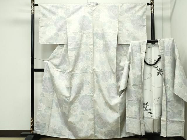 平和屋着物○極上 本場大島紬 白大島 アンサンブル 薔薇 逸品 未使用