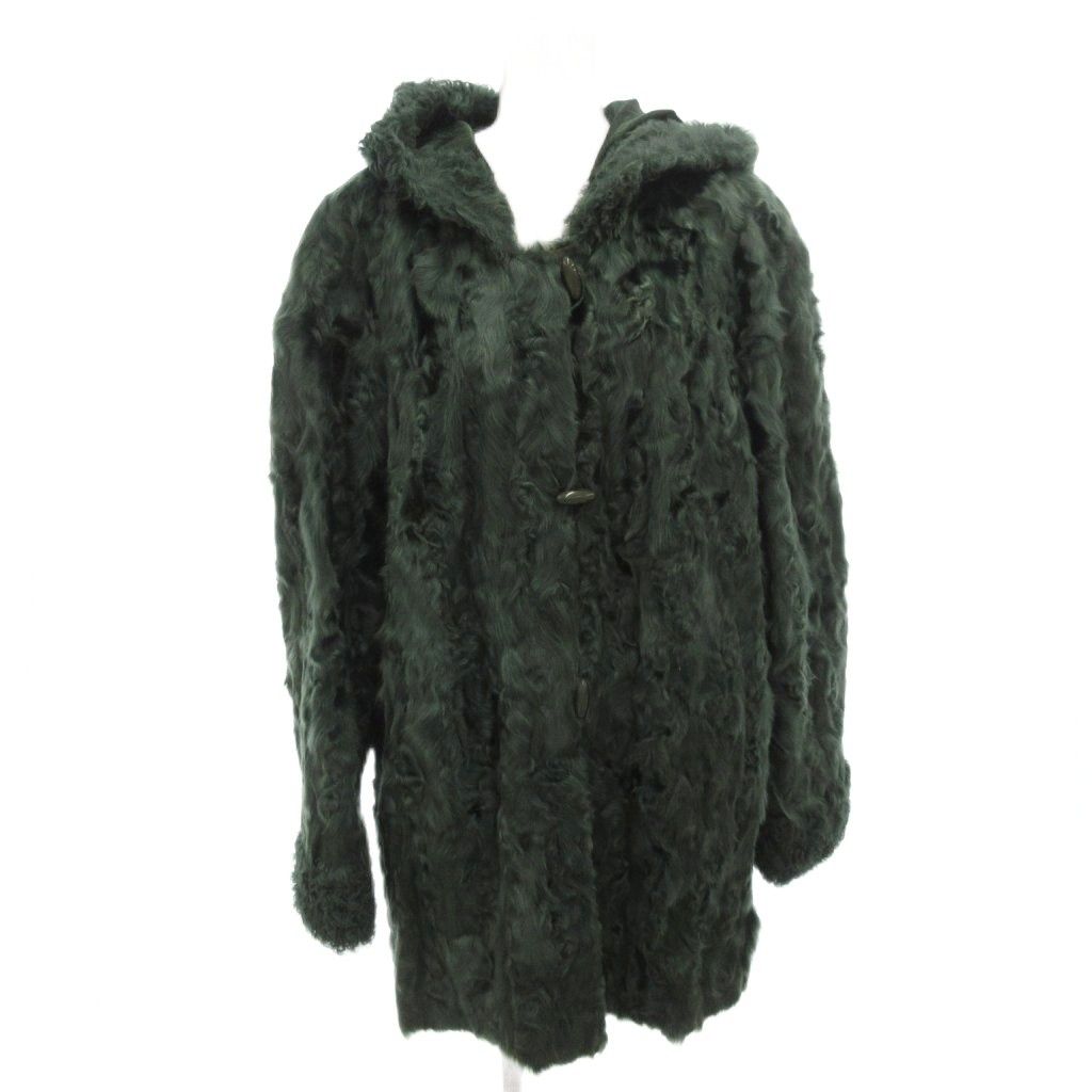 エンバ　ファーコート フード付　リバーシブル エンバ EMBA カラーファーコート ひざ丈 フード 緑 グリーン /FF