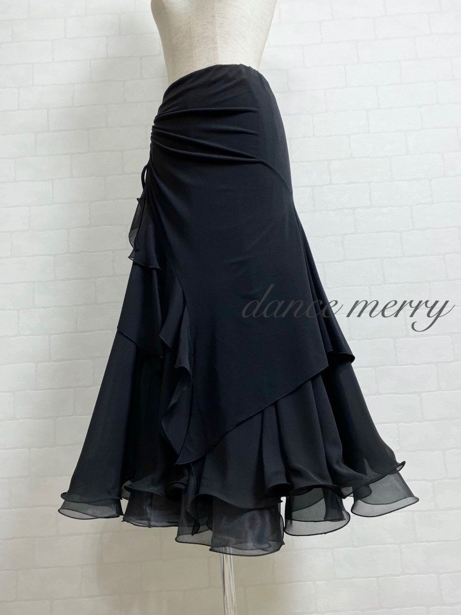 新品 豪華 社交ダンス 黒 スカート パーティ タンゴ ワルツ 4764