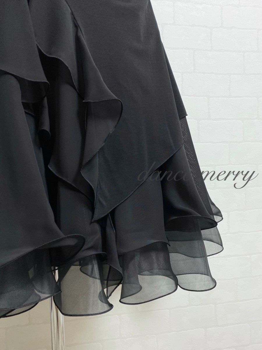 新品　豪華　社交ダンス　スカート　ティアード　黒　パーティ　ワルツ　4861 新品 豪華 社交ダンス 黒 スカート パーティ タンゴ ワルツ 4764