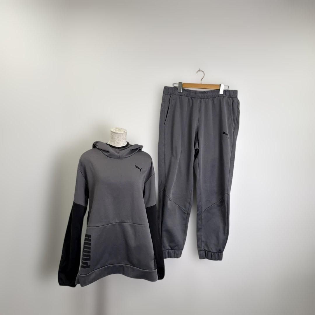 90s PUMA スウェット ジャージ セットアップ ブラック グレー M PUMA（プーマ） メンズ ジャージ セットアップ 上下 セット 68765901