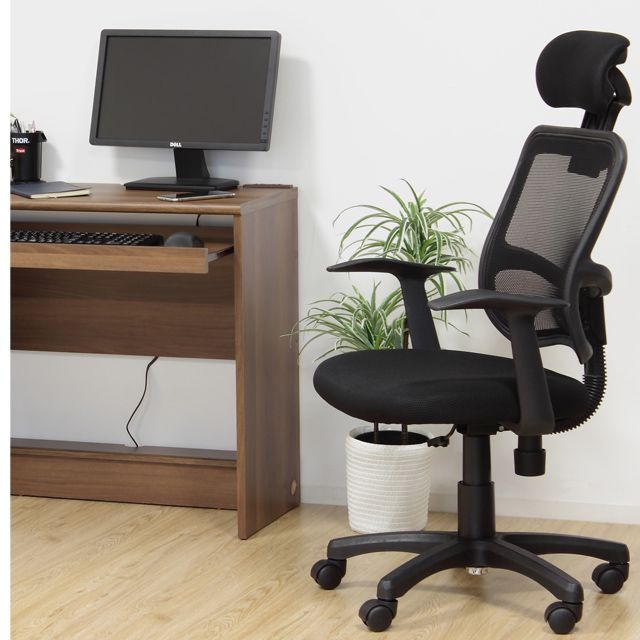 メッシュハイバックチェア肘付 ブラック