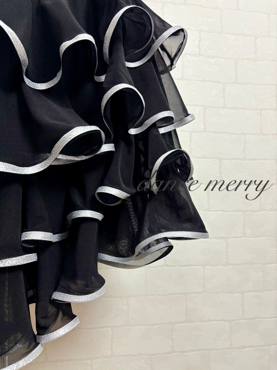 新品 社交ダンス ラテン スカート 黒 シルバー パーティ タンゴ 1103