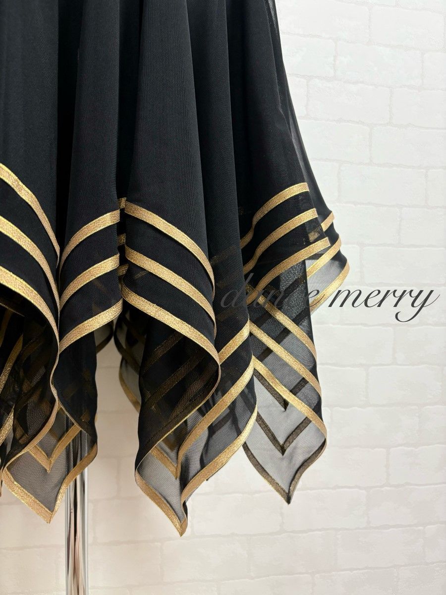 社交ダンス　スタンダード 黒と金　前上がり　アシンメトリー　小柄な方向け♬　M 社交ダンス ルンバ C21 左右の踏み替えステップとスライディング