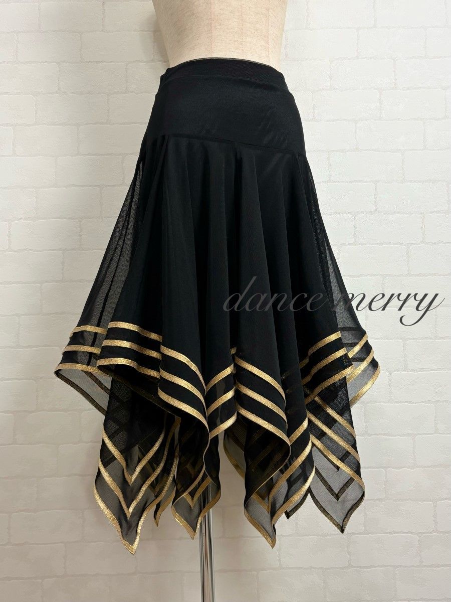 社交ダンス　スタンダード 黒と金　前上がり　アシンメトリー　小柄な方向け♬　M 社交ダンス】スタンダード たくさん反る方法・反ったところから