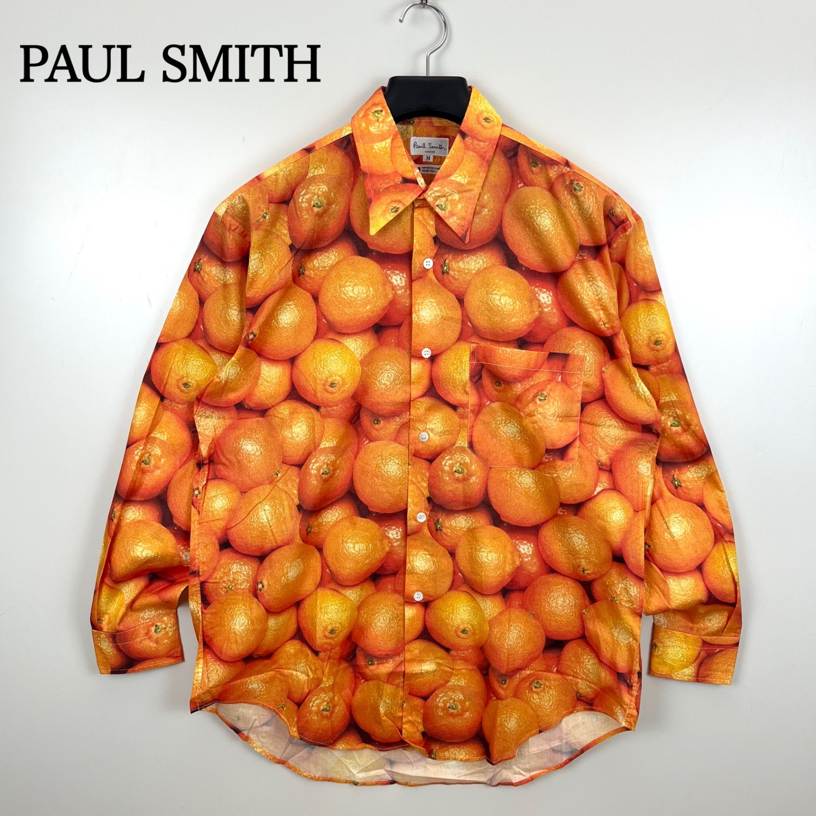 『Paul Smith』　長袖シャツ　スプレーロゴ　総柄　現行　オレンジ　【M】 Paul Smith（ポールスミス）の「Spray Logo プリントシャツ / 113314