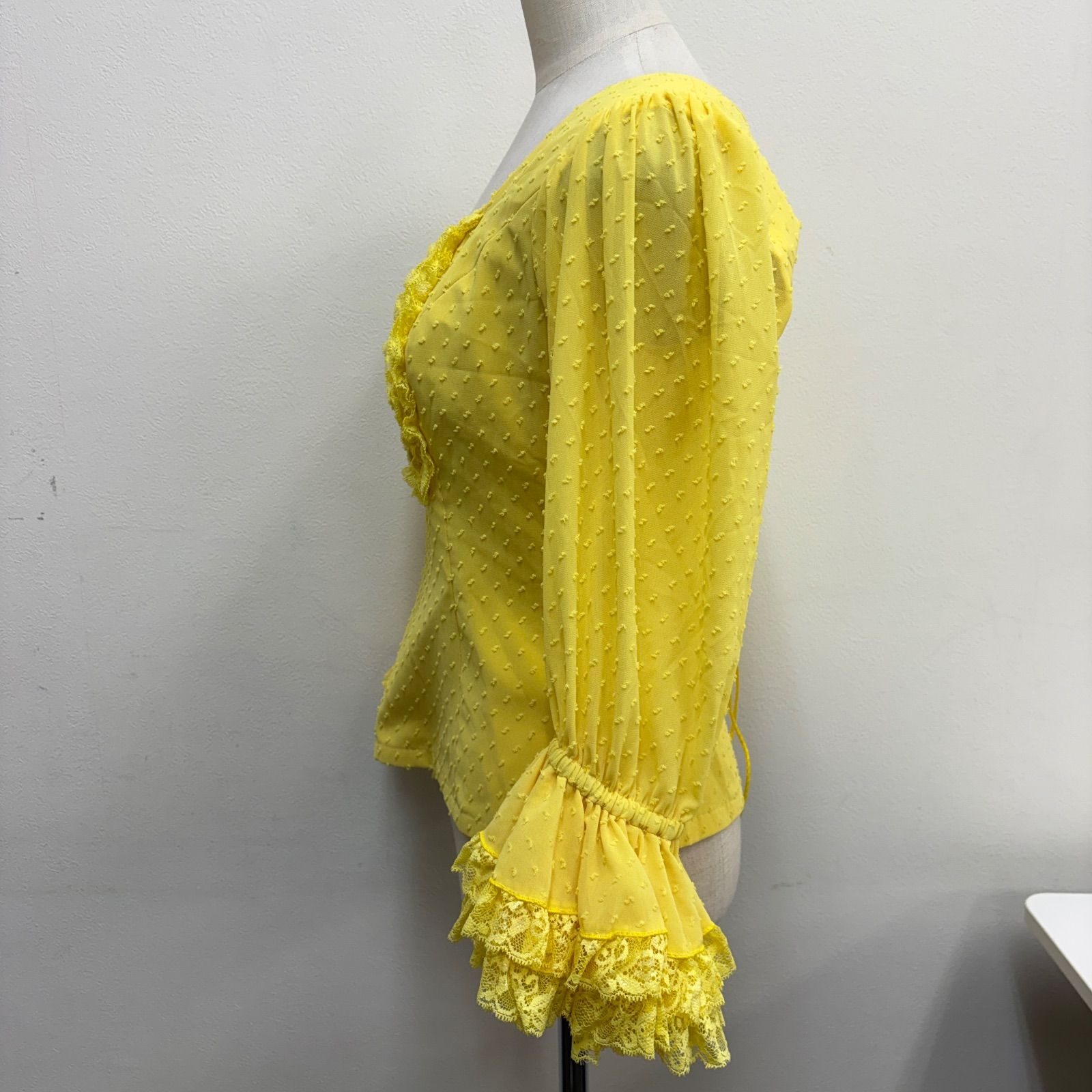 ソニアジョーンズ】フラメンコ衣装 トップス 黄色 フリル 七分袖