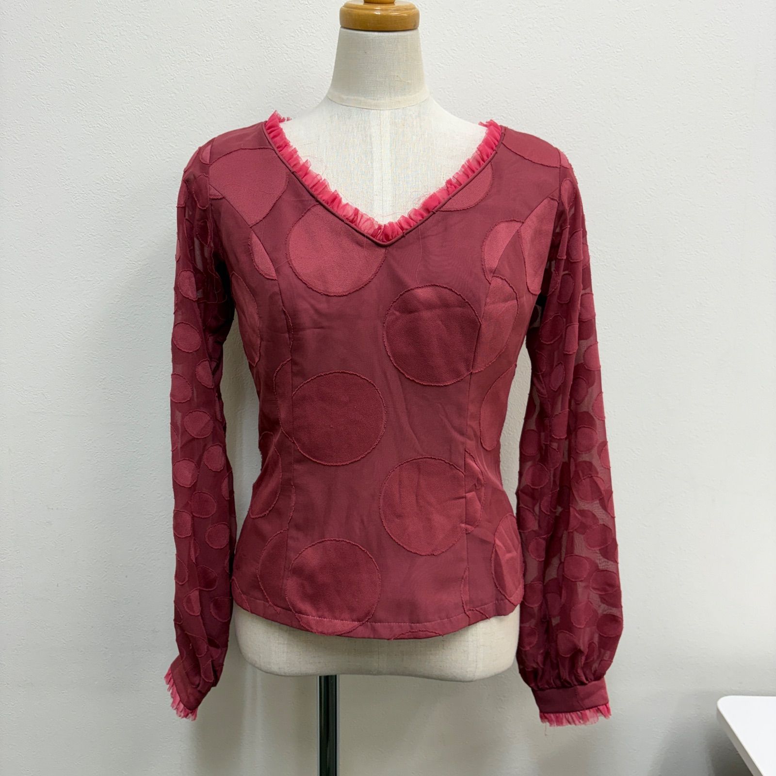 ソニアジョーンズ】フラメンコ衣装 トップス ワインレッド ドット 長袖