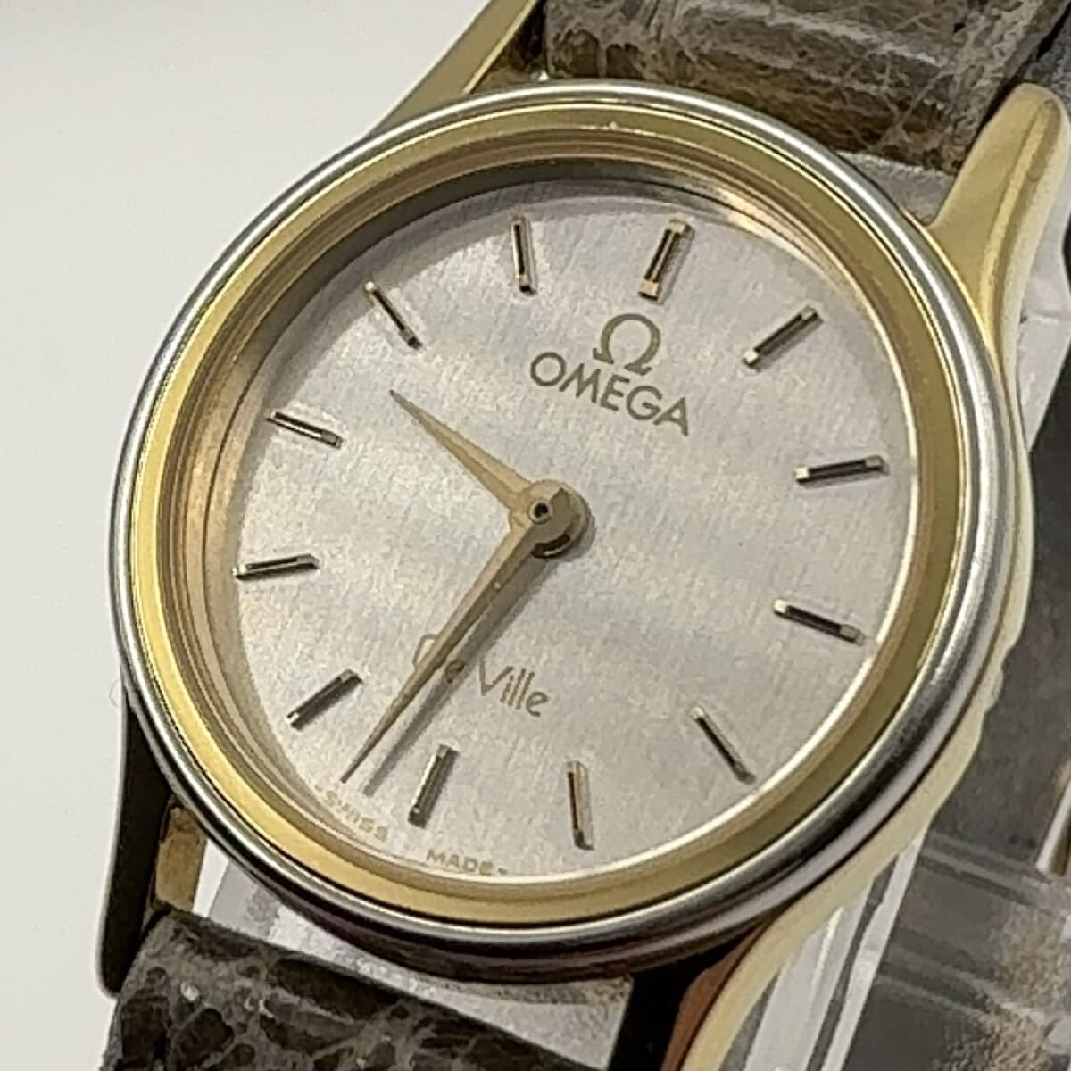 稼働品 オメガ OMEGA デビル DEVILLE レディース 腕時計 ブルー文字盤 