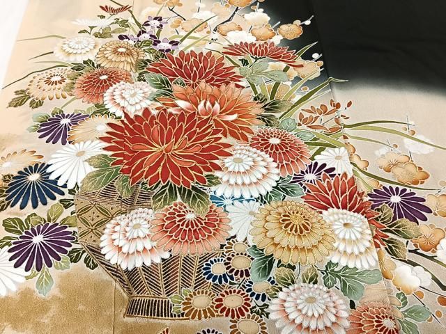 平和屋着物●訪問着　駒刺繍　道長花文　暈し染め　金彩　正絹　逸品　AABD9883ck 平和屋着物○訪問着 駒刺繍 道長花文 暈し染め 金彩 正絹