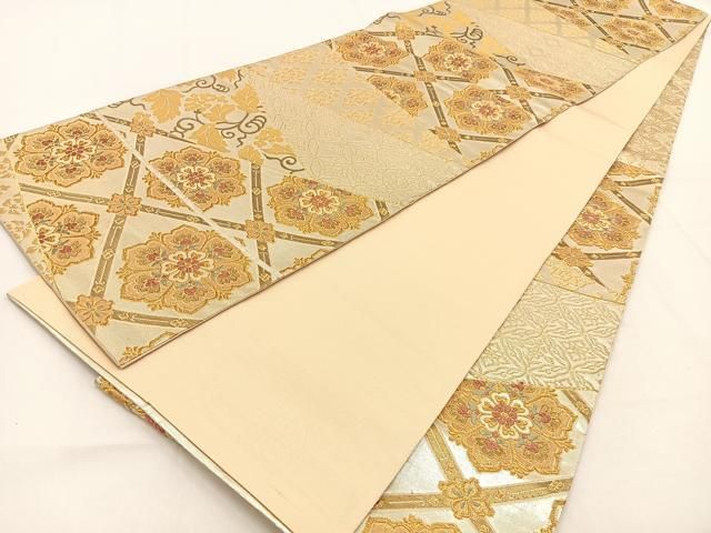 平和屋着物◎六通柄袋帯 切嵌正倉院花文 金銀糸 正絹 逸品 BAAW0192hj
