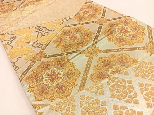 平和屋着物◎六通柄袋帯 切嵌正倉院花文 金銀糸 正絹 逸品 BAAW0192hj