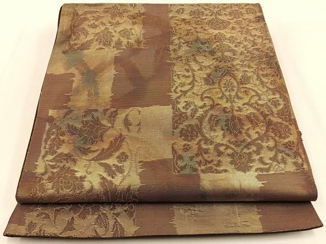 平和屋着物◎六通柄袋帯 更紗花文 金糸 引箔 正絹 逸品 BAAW0233hj