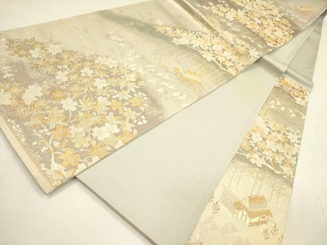 平和屋着物●六通柄袋帯　卸園　蒔絵松渡文　金銀糸　正絹　逸品　DAAW4439cm 平和屋着物○六通柄袋帯 卸園 蒔絵松渡文 金銀糸