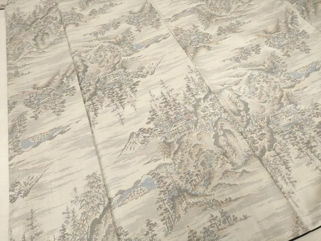 平和屋着物○本場大島紬 白大島 カタス9マルキ 風景文 正絹 逸品