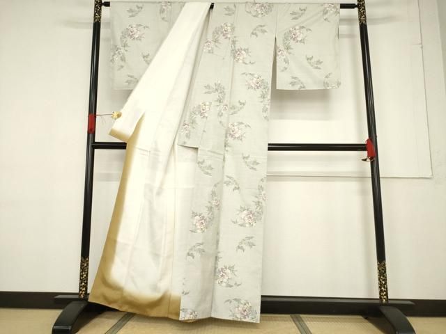 平和屋着物○本場大島紬 白大島 カタス7マルキ 草花文 正絹 逸品