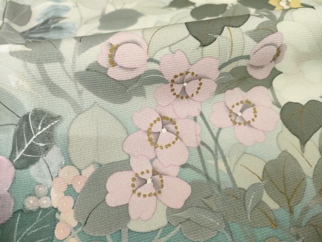平和屋着物●染織工芸はまや　京都手描友禅作家　濱屋修一郎　訪問着　草花文　暈し染め　金彩　正絹　逸品　AABF1812ck 平和屋着物○染織工芸はまや 京都手描友禅作家 濱屋修一郎 訪問着 草花