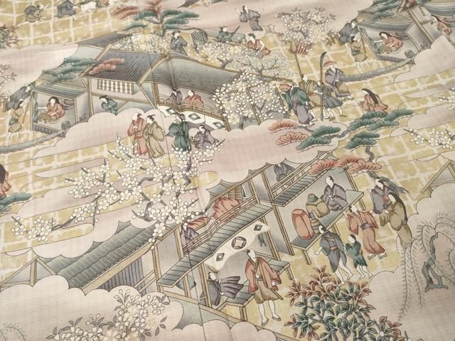 平和屋着物●本場大島紬　染大島　訪問着　人物風景文　金彩　正絹　逸品　AABF1831ck 平和屋着物○本場大島紬 染大島 訪問着 人物風景文 金彩 正絹 逸品