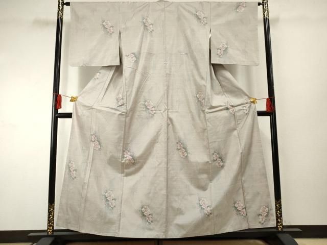 平和屋着物▽本場大島紬　白大島　単衣　草花文　正絹　逸品　AABB3562jh 平和屋着物○本場大島紬 白大島 総絣 草花文 正絹 逸品 AABF2935cs