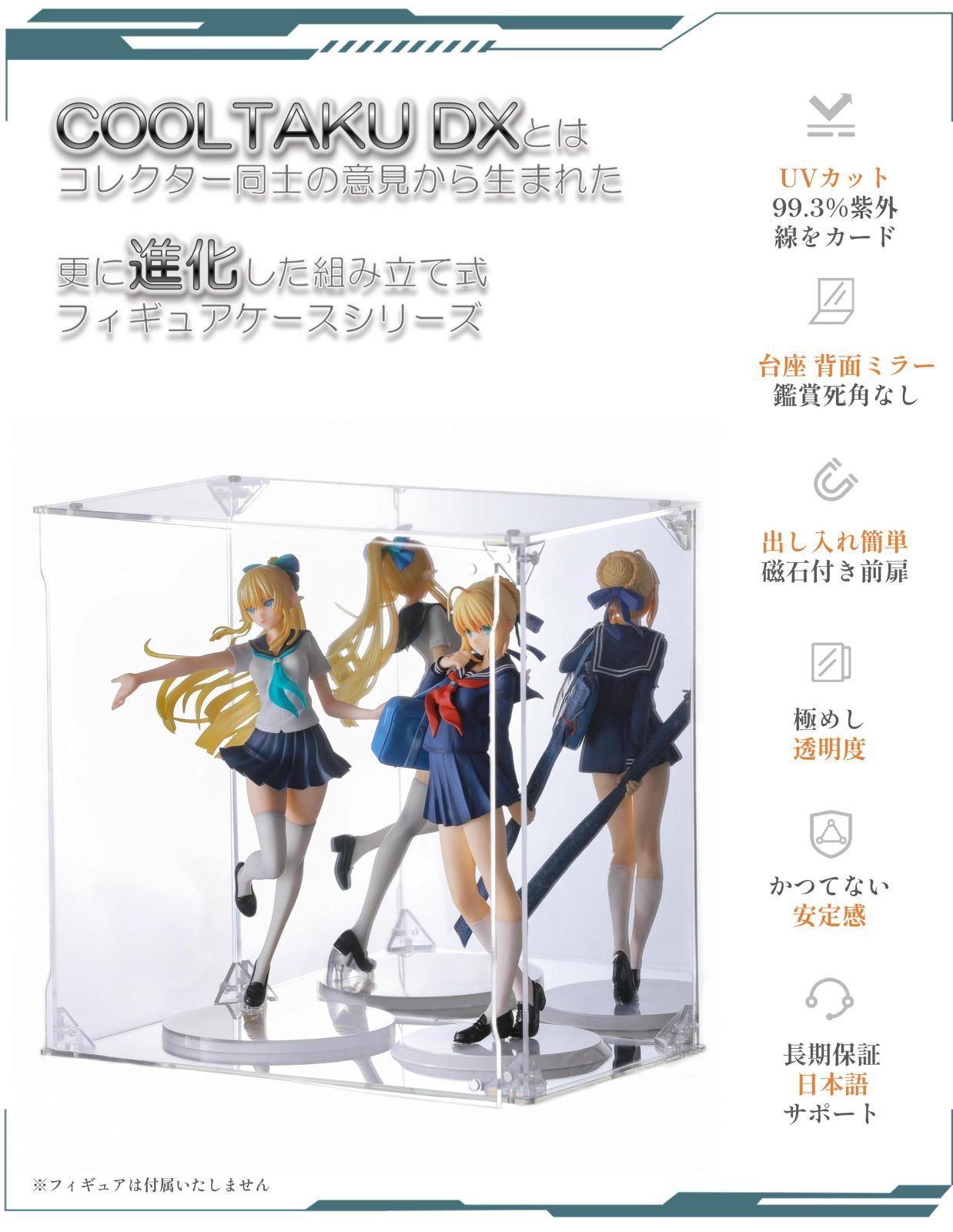 COOLTAKU フィギュアケース アクリル UVカット 台座ミラー 背面ミラー 