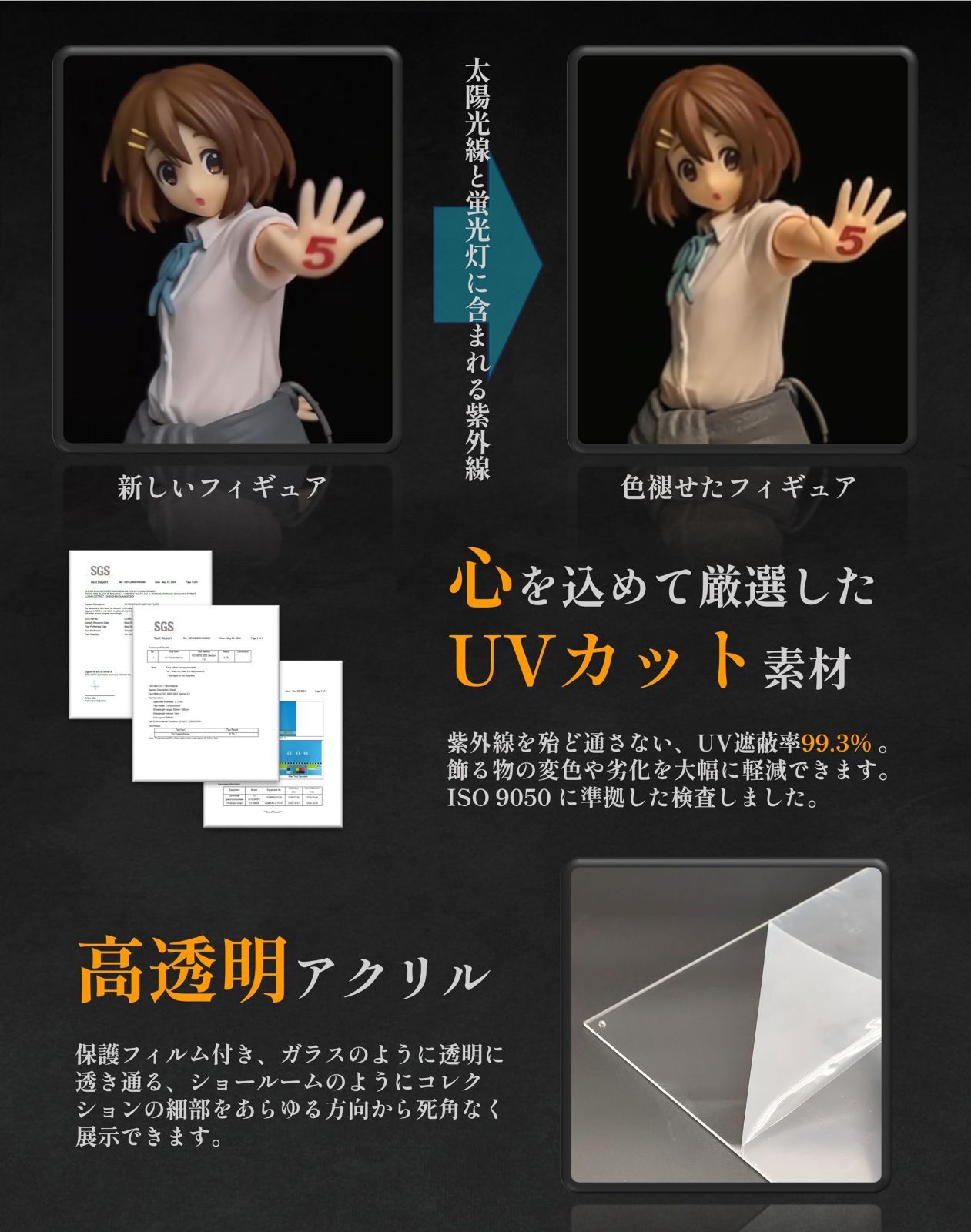 COOLTAKU フィギュアケース アクリル UVカット 台座ミラー 背面ミラー