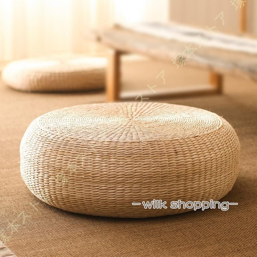 フロア座布団クッション 瞑想用クッション 座蒲 わら 座禅布団 瞑想クッション ダイニングチェア ソファ 手編み 坐禅用