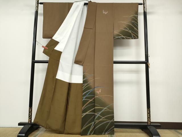 平和屋着物●染色作家　斉藤三才　訪問着　舞蝶文　黒地　金彩　正絹　逸品　AABE5020oa 平和屋着物○染色作家 斉藤三才 訪問着 舞蝶文 暈し染め 金彩 正絹