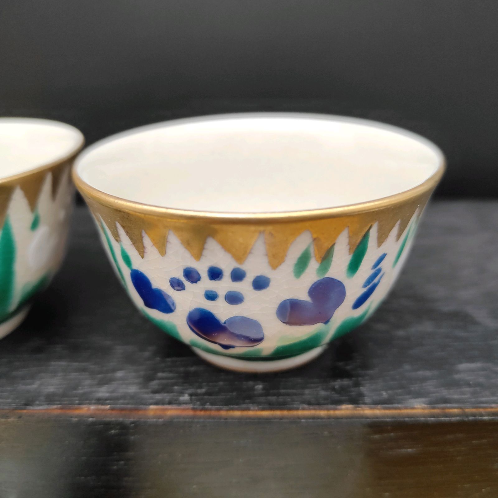 九谷焼 煎茶道具 宝瓶 湯こぼし 湯呑 菖蒲 手描き 九谷五彩