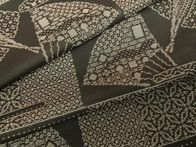 平和屋着物●本場大島紬　カタス7マルキ　扇面文　やまと誂製　正絹　逸品　AABF0309fy 平和屋着物○本場大島紬 カタス7マルキ 扇面文 やまと誂製 正絹 逸品