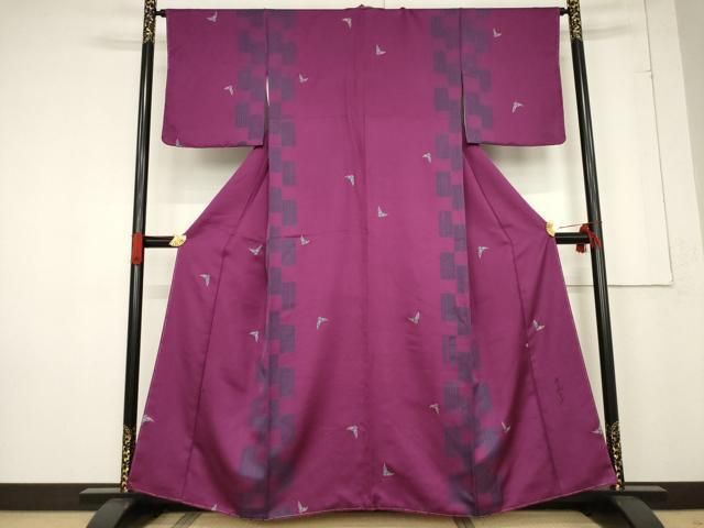 平和屋着物●染色作家　斉藤三才　小紋　花鳥文　正絹　逸品　AABD3945ph 平和屋着物○染色作家 斉藤三才 小紋 飛鳥文 金彩 正絹 逸品 未使用