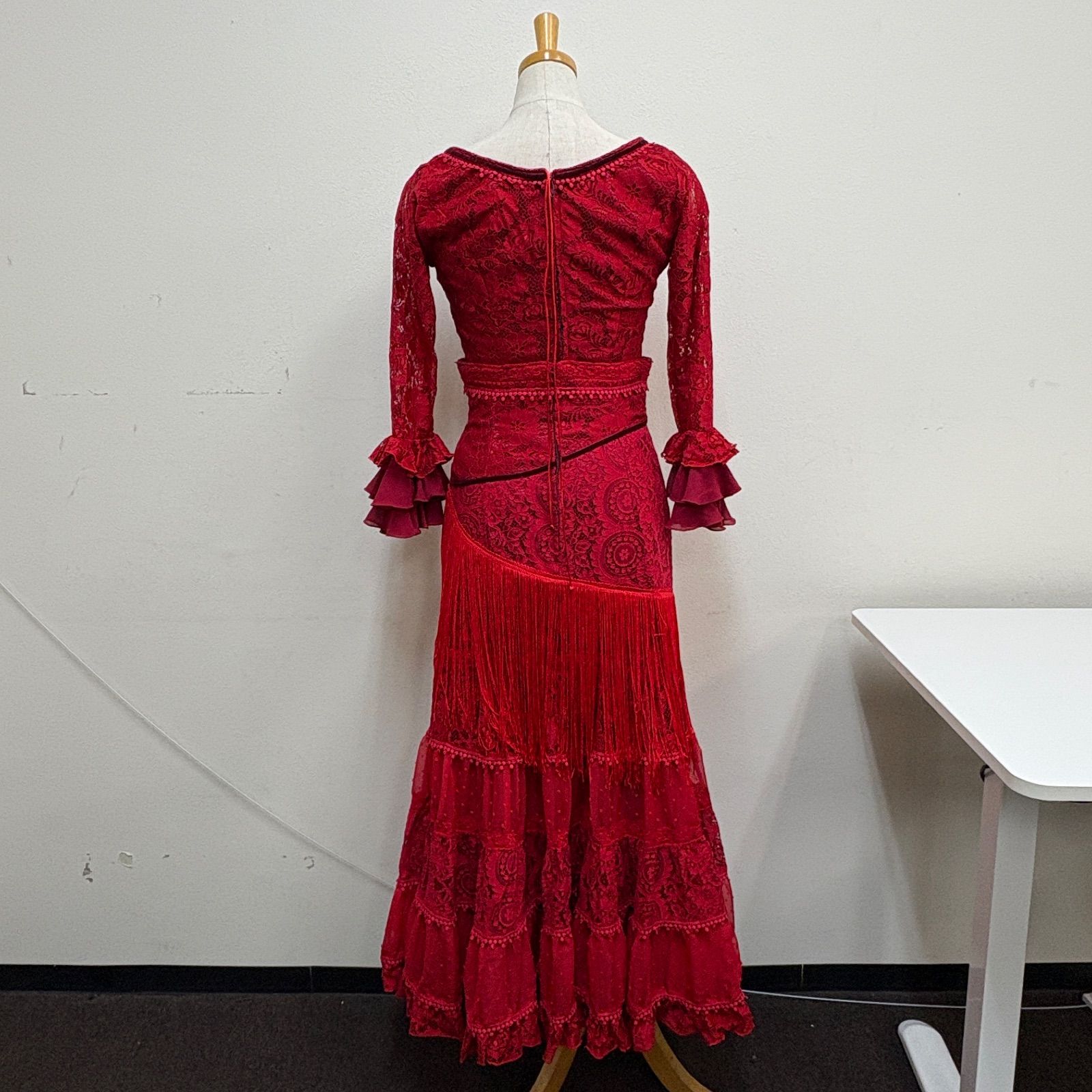 フラメンコ トップス 赤 レース フリル袖 フラメンコ トップス 赤 レース フリル袖 フラメンコ衣装】レッド