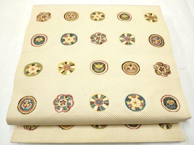 平和屋着物●本場筑前博多織　八寸名古屋帯　花丸文　正絹　逸品　CABB9362hy 平和屋着物○本場筑前博多織 八寸名古屋帯 花丸文 正絹 逸品