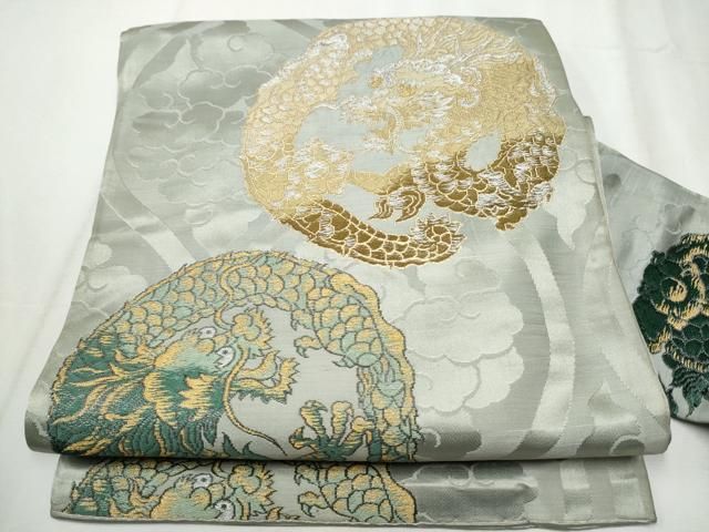平和屋着物○アンティーク 大正ロマン 九寸名古屋帯 龍 金銀糸 正絹