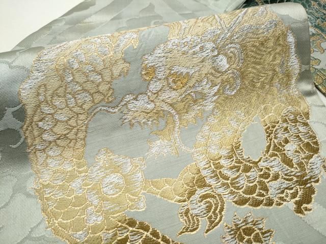 平和屋着物○アンティーク 大正ロマン 九寸名古屋帯 龍 金銀糸 正絹