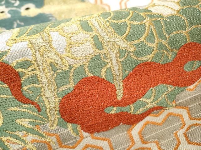 平和屋着物●アンティーク　大正ロマン　九寸名古屋帯　唐織　龍　引き抜き帯　正絹　逸品　CABB0453hy 平和屋着物○アンティーク 大正ロマン 九寸名古屋帯 唐織 龍 引き抜き